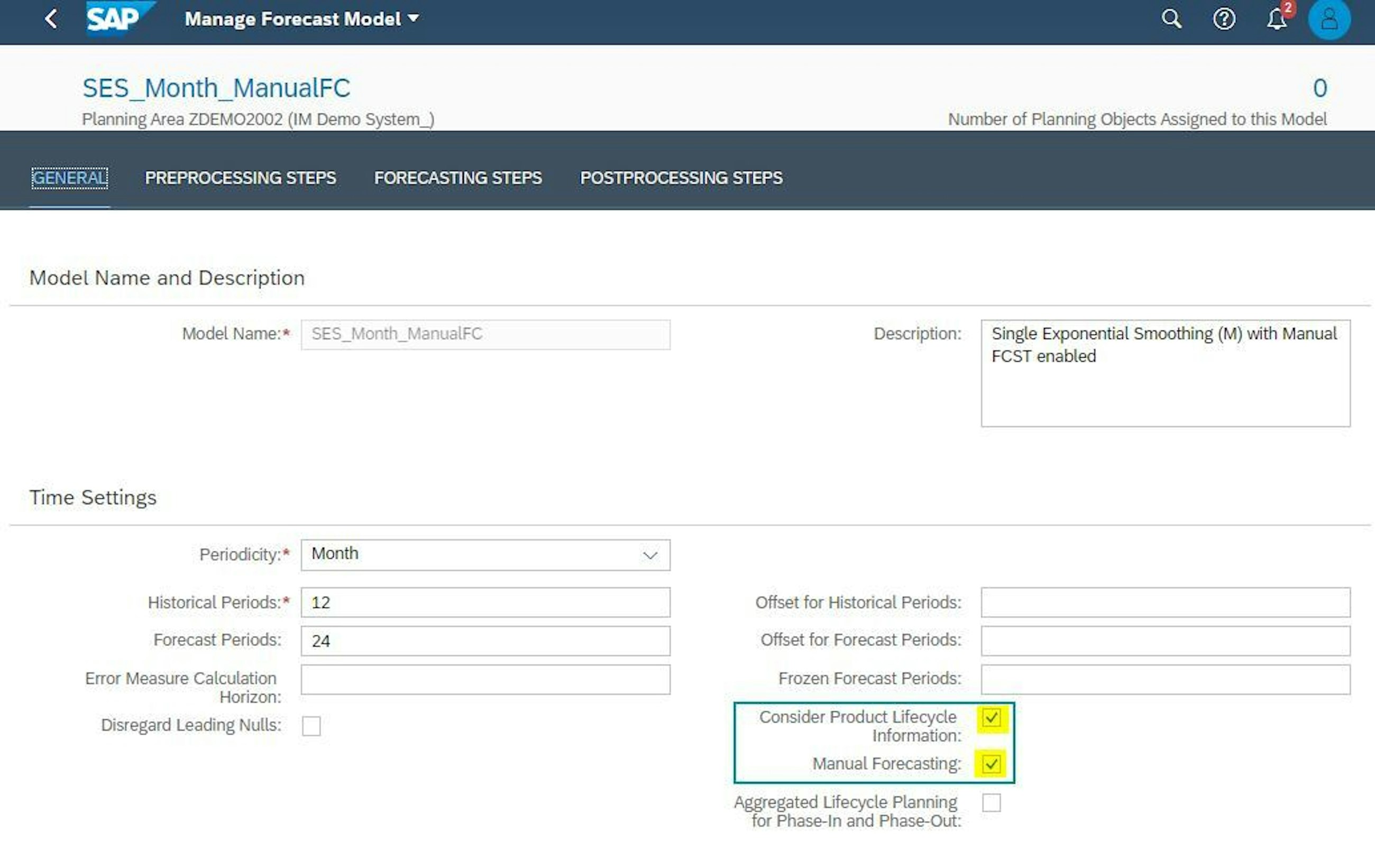 Manual forecasting settings