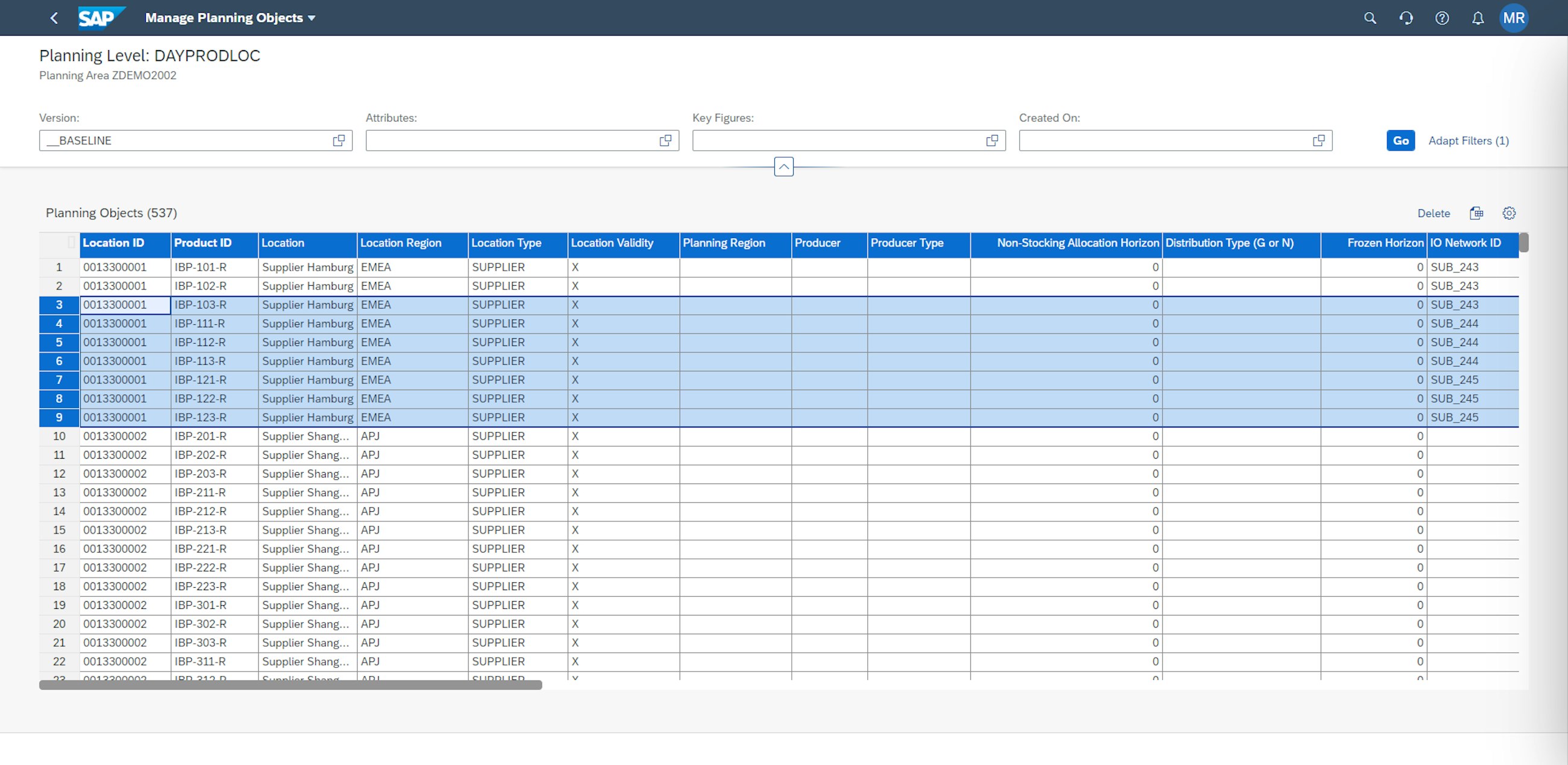 Planning objects detailer